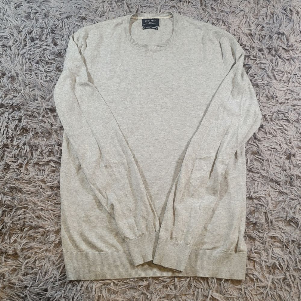 Zara Man | Heather Gray Lightweight Crew Neck Sweater M Silk Cashmere Cotton